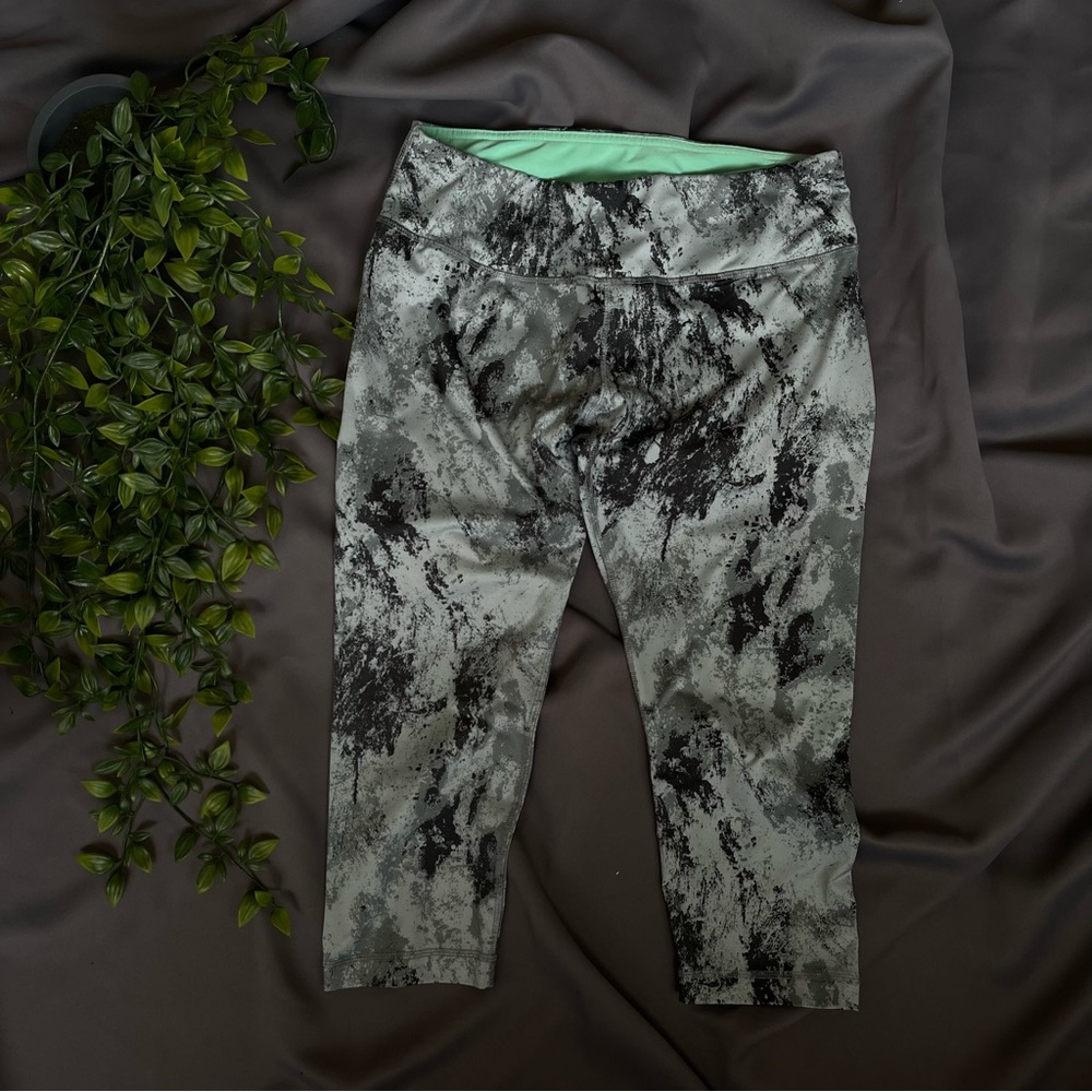 RBX Active Ankle Leggings Grey Black Smoke Print